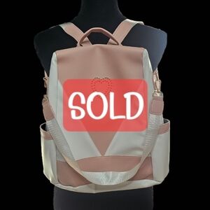Anti-theft faux leather pink and white backpack purse